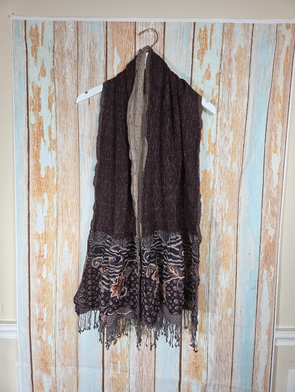 Coldwater Creek Brown Patterned Decorative Scarf 72"